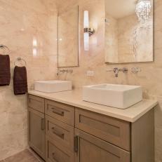 Gorgeous Marble Bathroom With Double Vessel Sinks