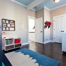 Neutral Boy's Bedroom With Fun Blue Accents