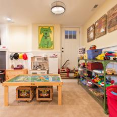 Kids' Play Area With Colorful Decor and Storage Units