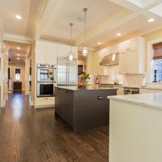Bright, Transitional Kitchen With Coffered Ceiling