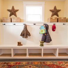 Bright, Neutral Country Mudroom is Stylish, Organized