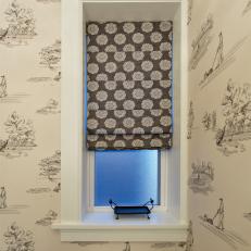 Transitional Powder Room With Toile Wallpaper