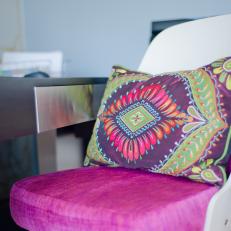Fuchsia Desk Chair With Multicolored Pillow