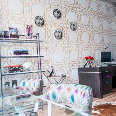 Eclectic Office Space With Geometric Print Wallpaper 