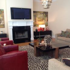 Zebra-Print Rug Adds Pizzazz to Transitional Family Room