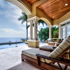 Classic Patio Offers Views of Pool, Ocean