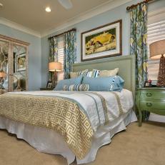Traditional Bedroom Uses Coastal Palette