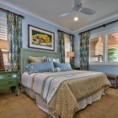 Traditional Bedroom Washed in Blues and Greens