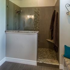 Contemporary Bathroom With Partially Enclosed Walk-In Shower 