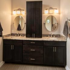 Contemporary Master Bathroom Double Sink Vanity With Round Mirrors
