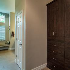 Neutral Master Bathroom With Large Storage Cabinet and Drawers
