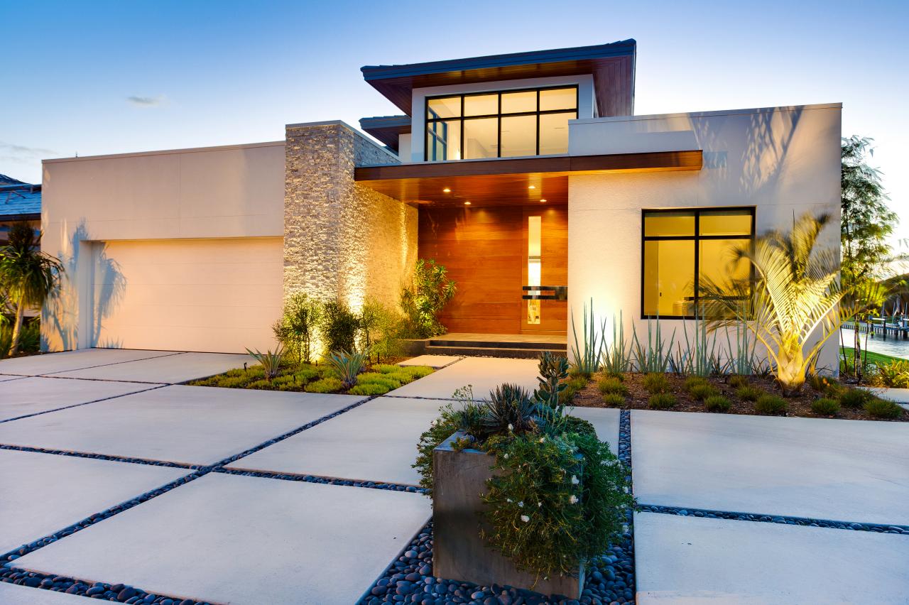 Modern Front Yard Landscape Features Formed Concrete Pads ...