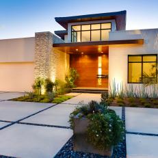 Modern Front Yard Landscape Features Formed Concrete Pads