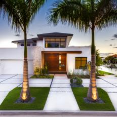 Modern Front Yard Landscape With Concrete Pad Driveway