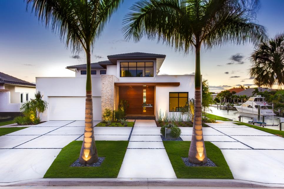 Modern Front Yard Landscape With Concrete Pad Driveway Hgtv - Modern Front Yard Landscape Design Ideas
