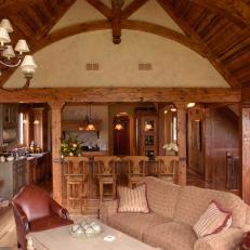 Cozy Craftsman Living Room Features Exposed Beam Ceiling