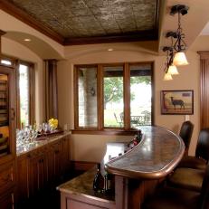 Old World Bar Features Tin Ceiling & Built-In Wine Cooler