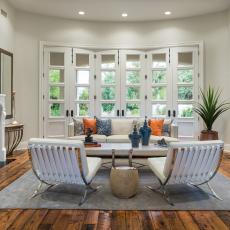 Timeless Transitional Living Room With White French Doors