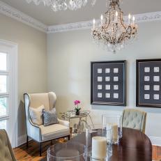 Vintage Chandeliers Take Center Stage in Neutral Dining Room