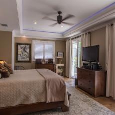Inviting, Transitional Master Bedroom With Pool View
