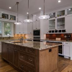 White Galley Kitchen With Contrasting Island