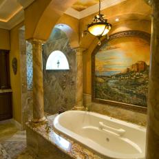 Tuscan-Style Bathing Area Features Rich, Earthy Tones