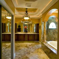 Luxurious Tuscan Bathroom Boasts Earthy Color Palette