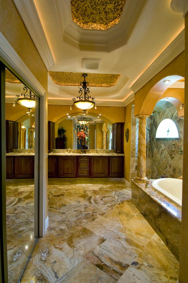 Luxurious Tuscan Bathroom Boasts Earthy Color Palette | HGTV