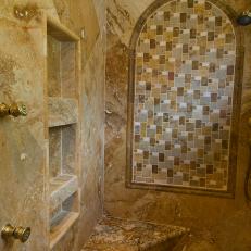 Mediterranean Tile Shower Boasts Warm, Earthy Hues