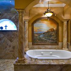 Tuscan Bathing Area With Beautiful Landscape Painting