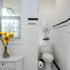 Vintage-Style Master Bathroom With Hideaway Toilet Area
