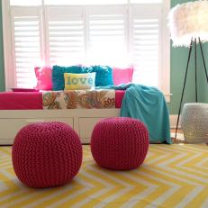 Blue Teen Girl's Room with Sofa Daybed and Feather Lamp