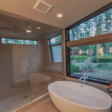 Modern Mountain Bathroom with Soaking Tub