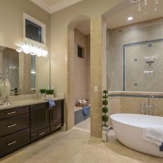 Tuscan-Inspired Master Bathroom With Walk-In Shower