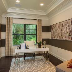 Contemporary Home Office With Striped Walls