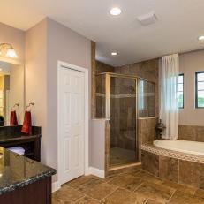 Traditional Master Bathroom Features Stunning Tile