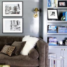 Eclectic Sitting Room With Built-In Bookcases