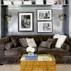 Eclectic Sitting Room With Built-In Bookcases