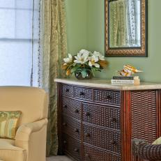 Brown Wicker Dresser Adds Tropical Flair to Master Bedroom