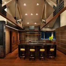 Contemporary Kitchen Features Wood Trusses