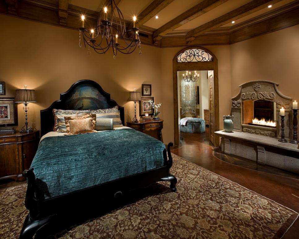 Elegant Mediterranean Bedroom With Cast Stone Fireplace | HGTV