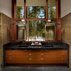 Rustic Contemporary Bathroom With Stunning Forest View