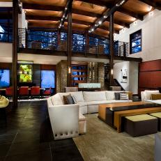Two-Story Great Room Features Contemporary Furnishings