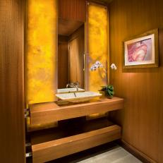 Warm Asian-Style Bathroom With Floating Vanity