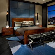 Luxurious Contemporary Bedroom With High-Gloss Wood Bed