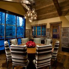Rustic Dining Room Boasts Stylish Striped Dining Chairs