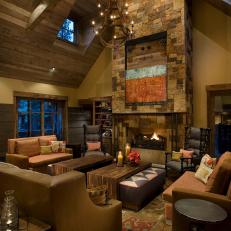Rustic Living Room With High Ceilings Feels Warm, Inviting