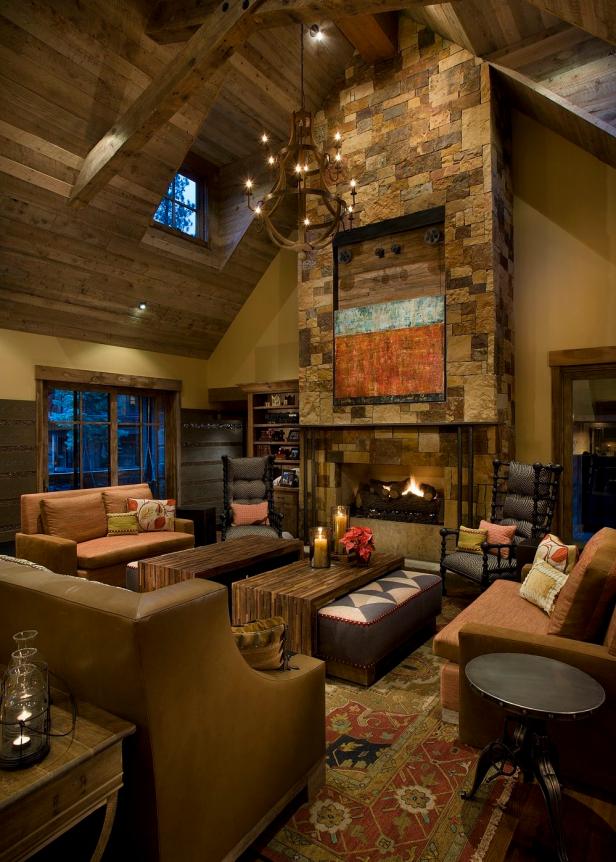 Rustic Living Room With High Ceilings Feels Warm Inviting