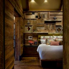 Reclaimed Wood Wall Wows in Rustic Master Bedroom