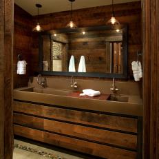 Rustic Master Bathroom Features Trough-Like Sink